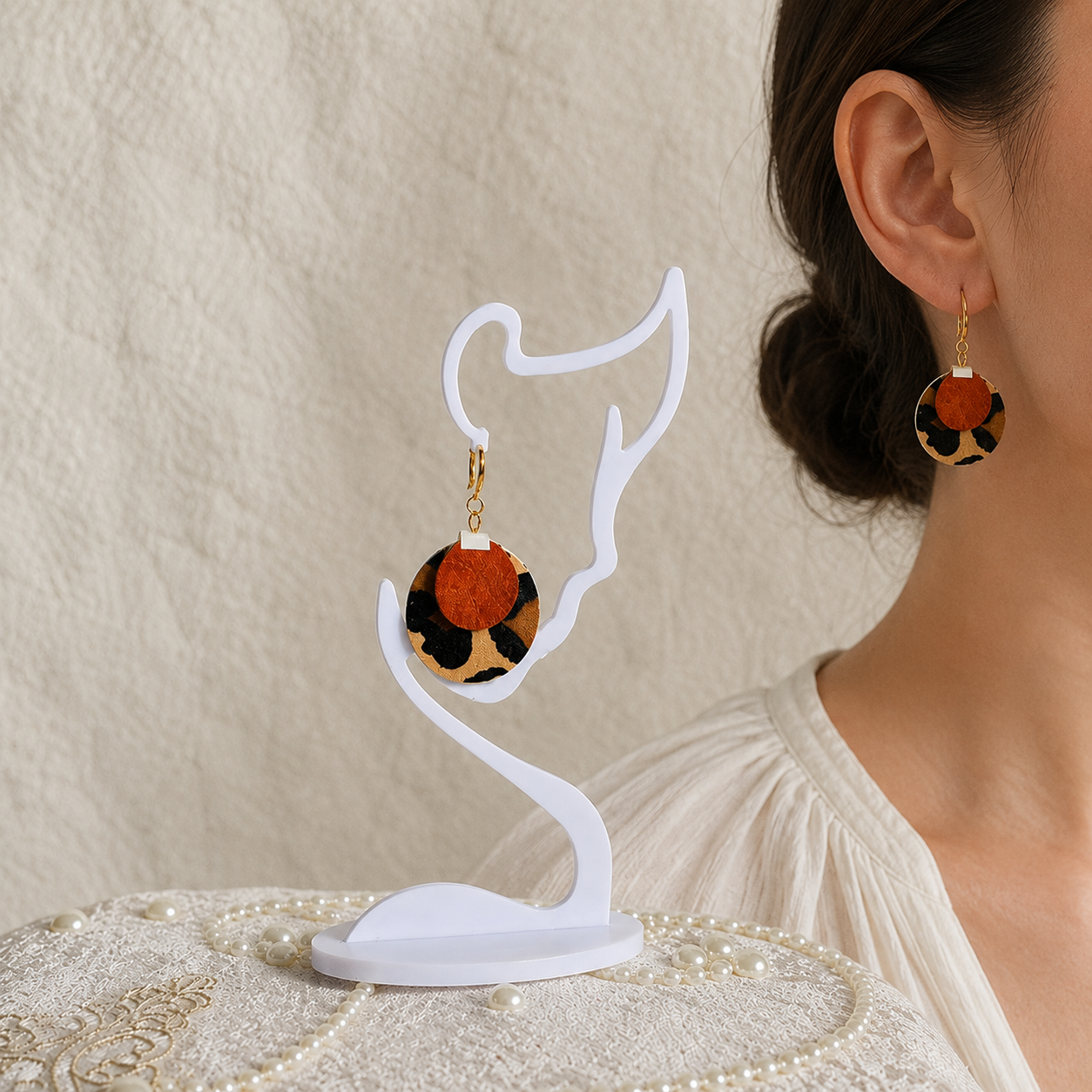 Handmade genuine leather jewelry collection featuring premium leather earrings, bracelets, necklaces and accessories