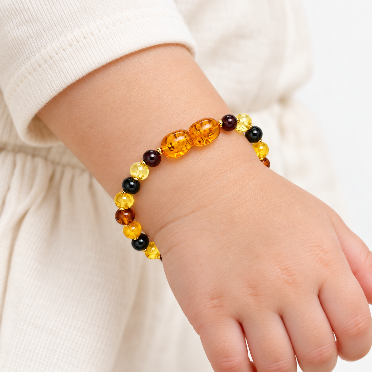 Baby Multicolour Baltic Amber Bead Bracelet – 15 cm