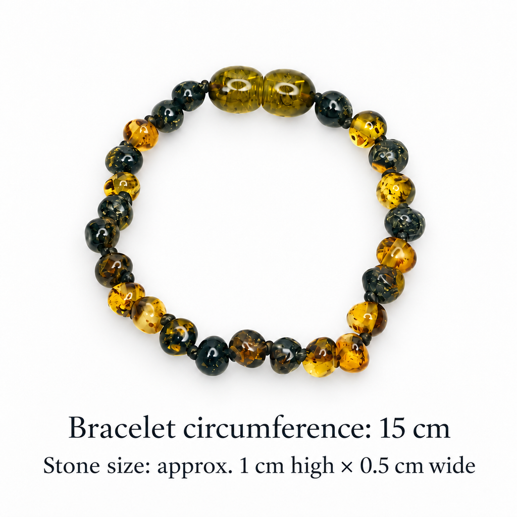 Baby Baltic Amber Bracelet – Green and Golden Beads