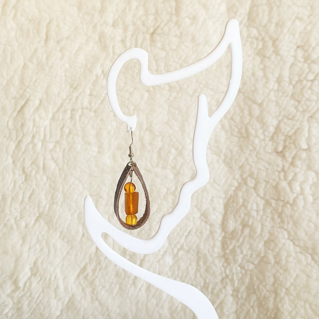 Baltic Amber and Genuine Leather Earrings