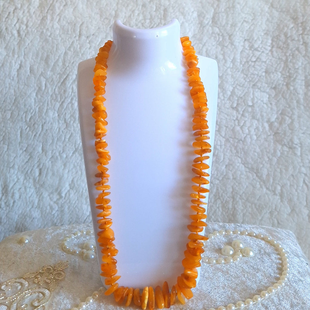 Massive Polished Egg Yolk Yellow Baltic Amber Chip Nugget Necklace