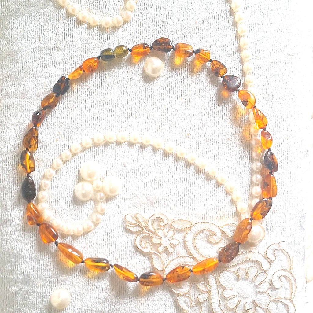 Polished Green/Honey Baltic Amber Necklace