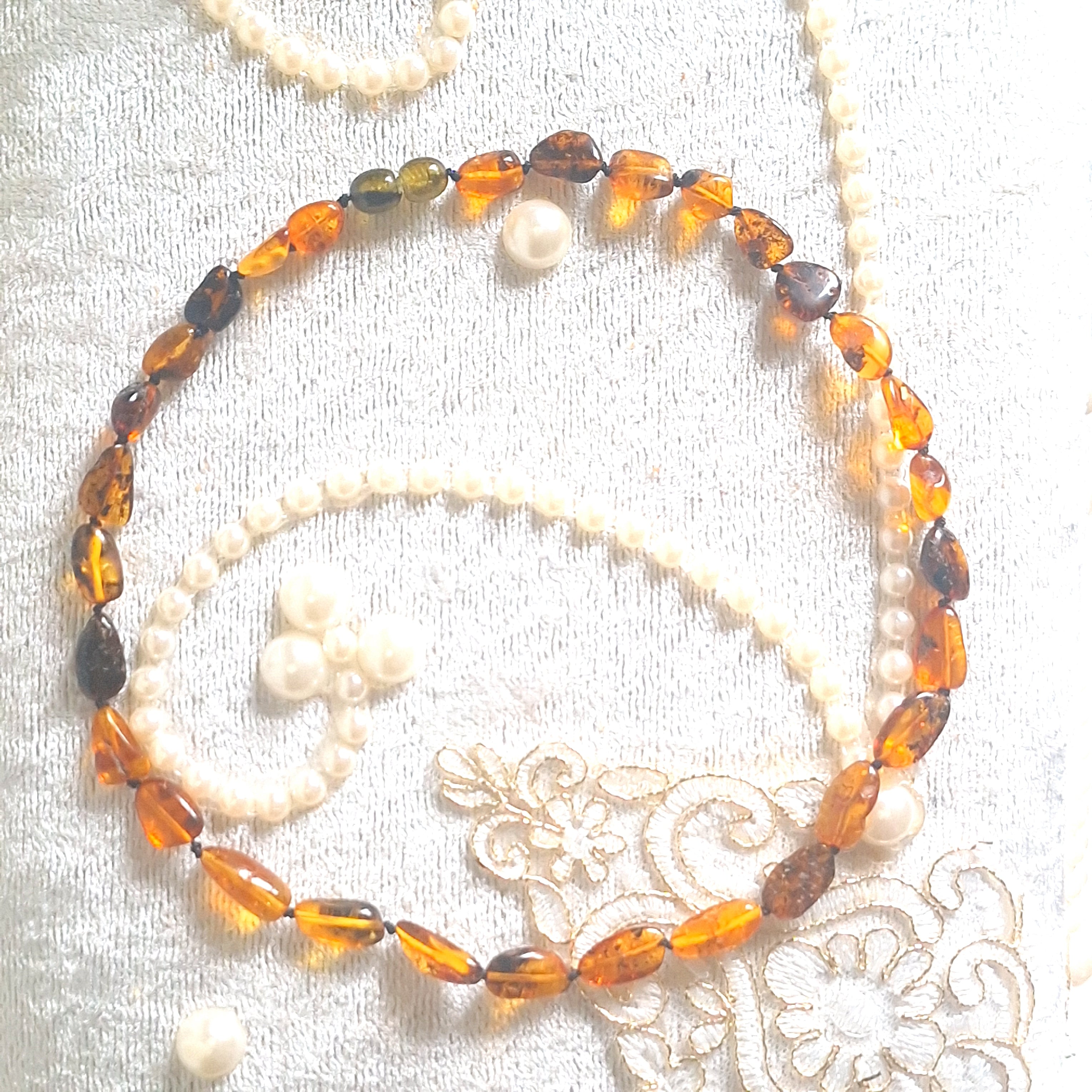Polished Green/Honey Baltic Amber Necklace