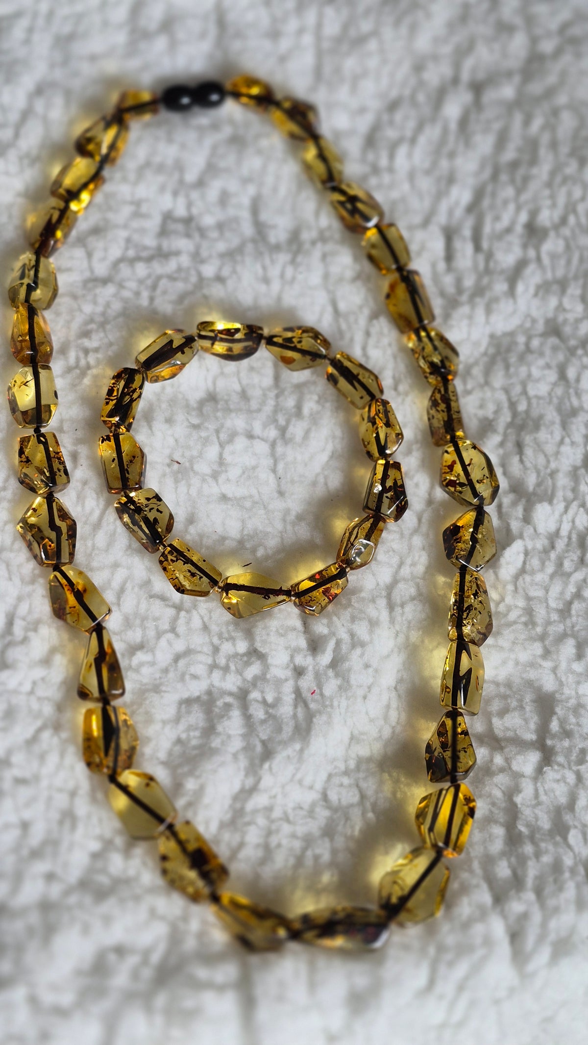 Irregular Green Baltic Amber Necklace and Bracelet Set