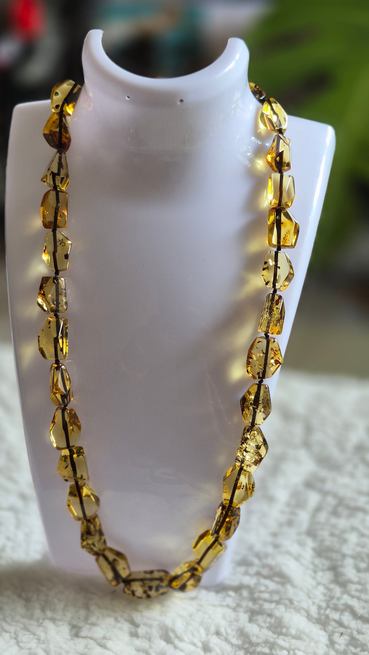 Polished Green Baltic Amber Necklace and Bracelet Set