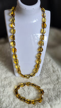 Irregular Green Baltic Amber Necklace and Bracelet Set