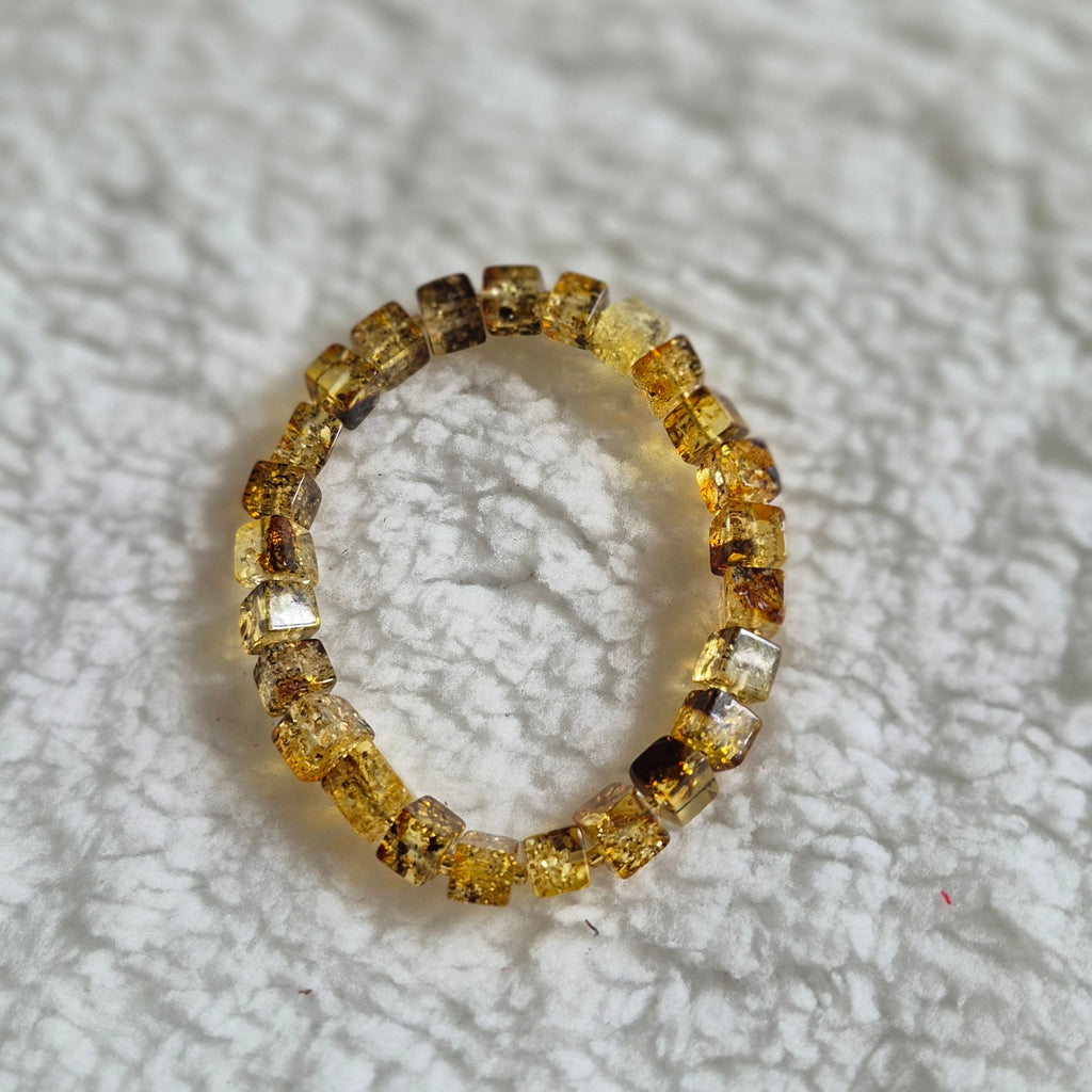 Amber Cube Bead Necklace and Bracelet Set – 53 cm