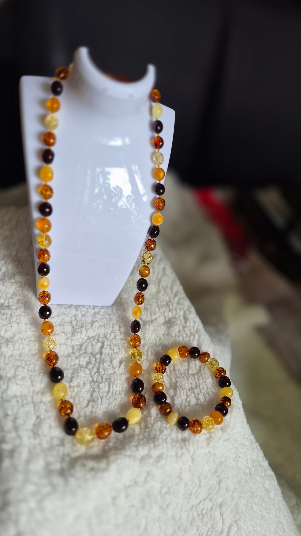 Multicolour Baltic Amber Necklace and Bracelet Set