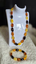 Large Oval Multicolour Baltic Amber Necklace and Bracelet Set