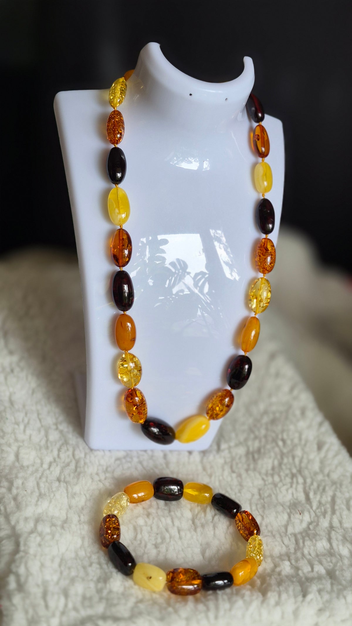 Large Oval Multicolour Baltic Amber Necklace and Bracelet Set