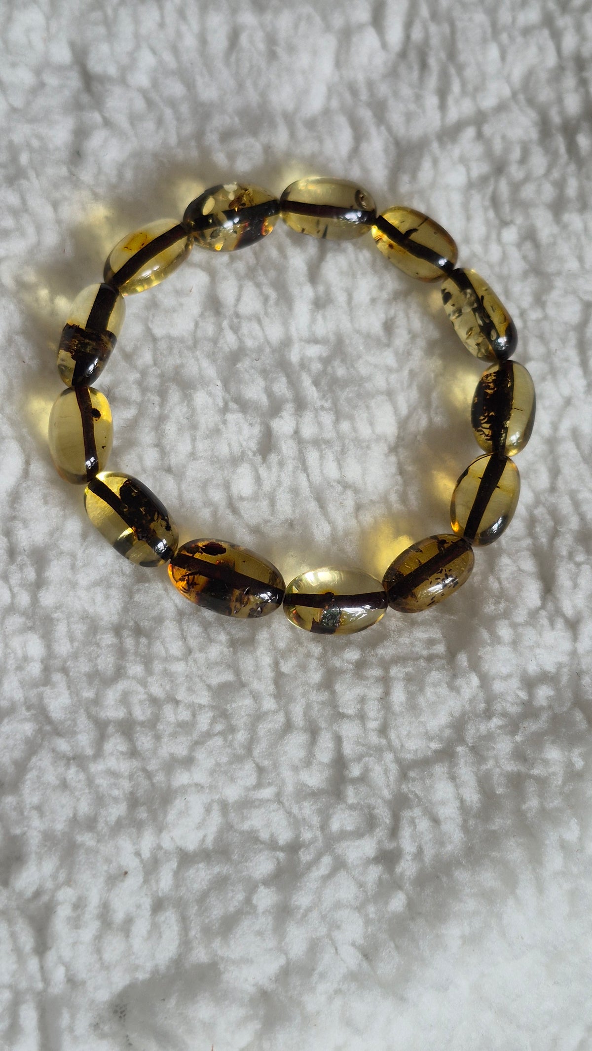 Green Baltic Amber Bracelet with polished oval beads