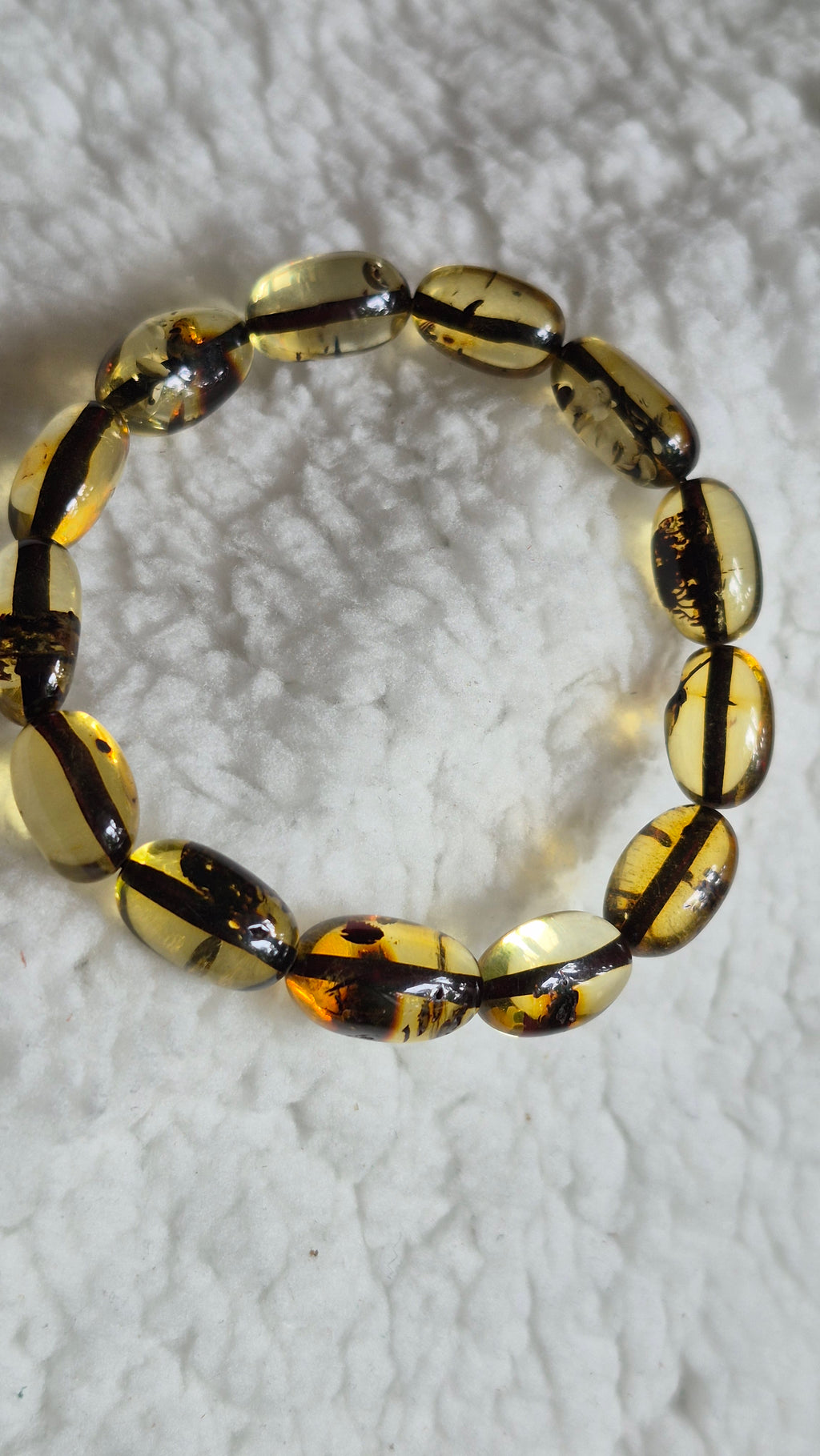Green Baltic Amber Bracelet with polished oval beads