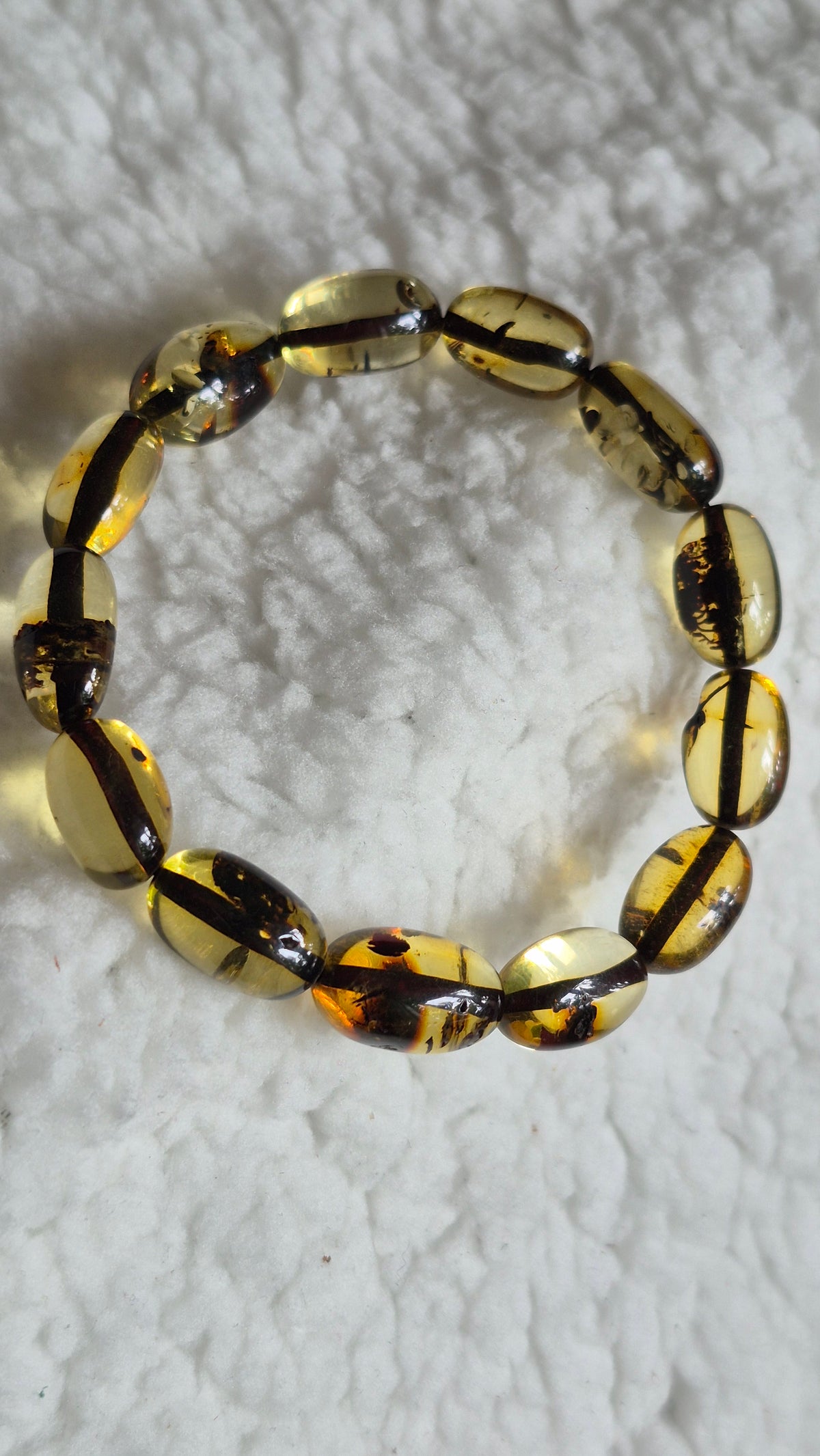 Green Baltic Amber Bracelet with polished oval beads