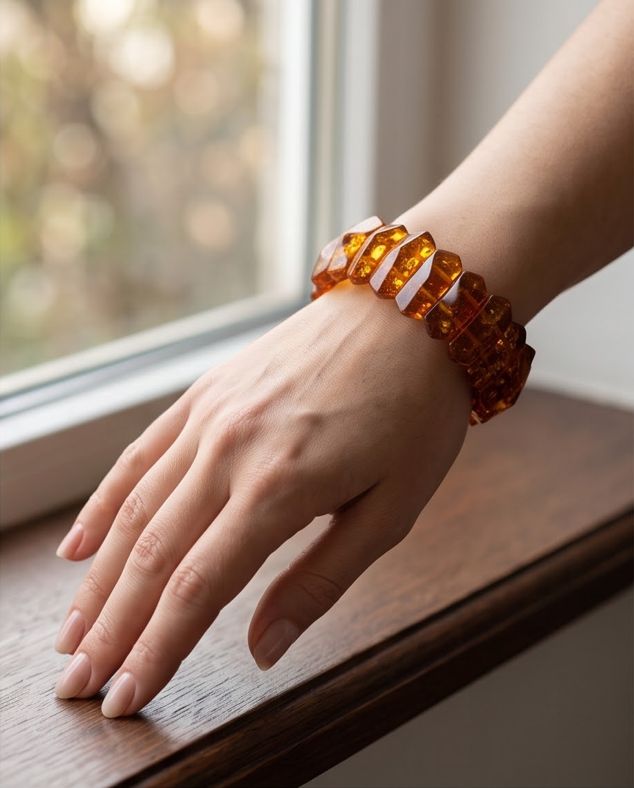 Large Twisted Cognac Baltic Amber Bracelet – 24 cm