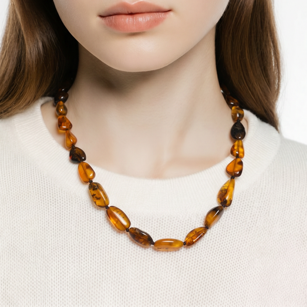 Polished Green/Honey Baltic Amber Necklace