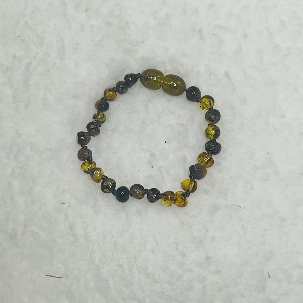 Baby Baltic Amber Bracelet – Green and Golden Beads