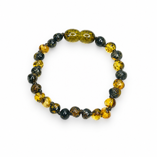 Baby Baltic Amber Bracelet – Green and Golden Beads