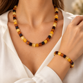 Amber Cube Bead Necklace and Bracelet Set – 52 cm