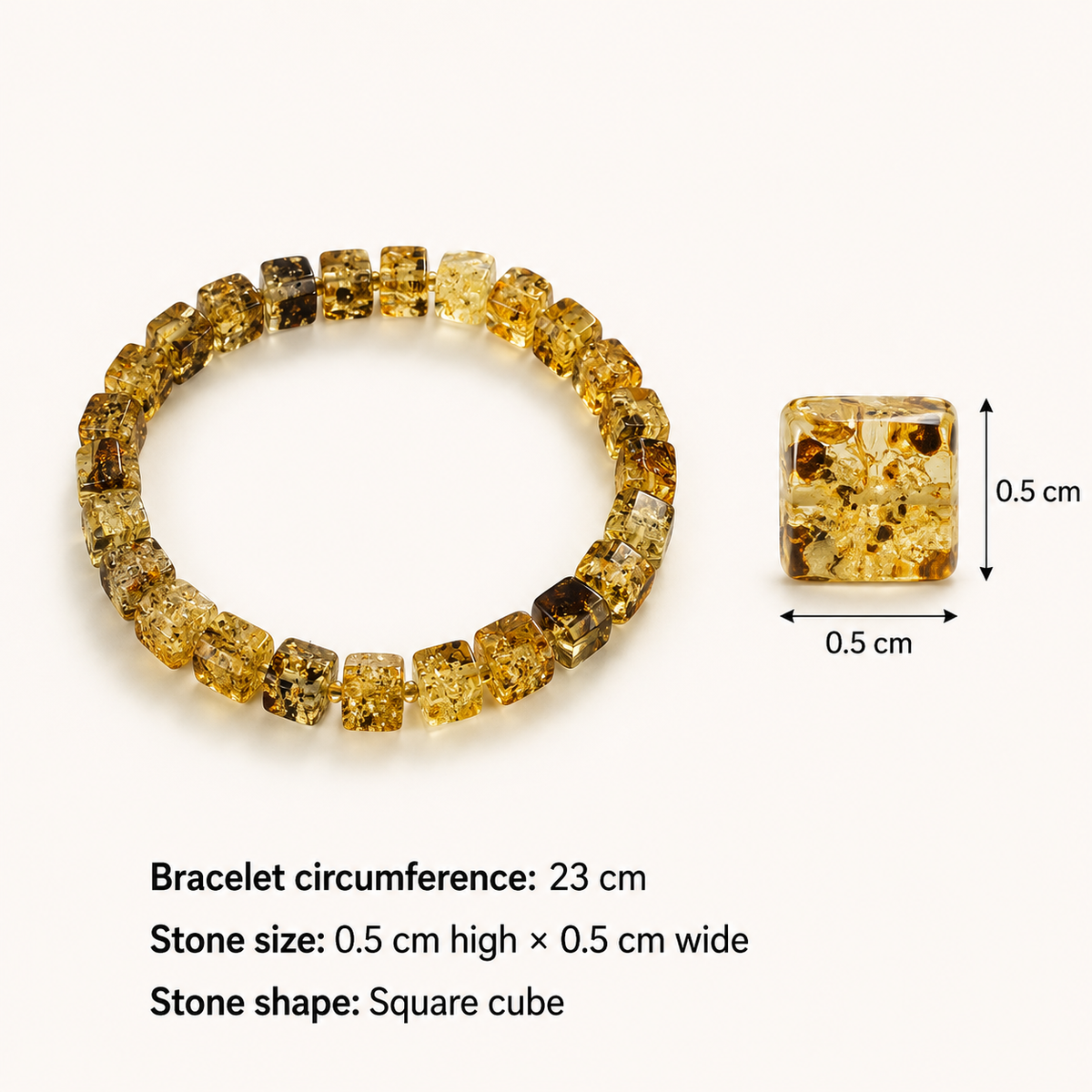 Amber Cube Bead Necklace and Bracelet Set – 53 cm