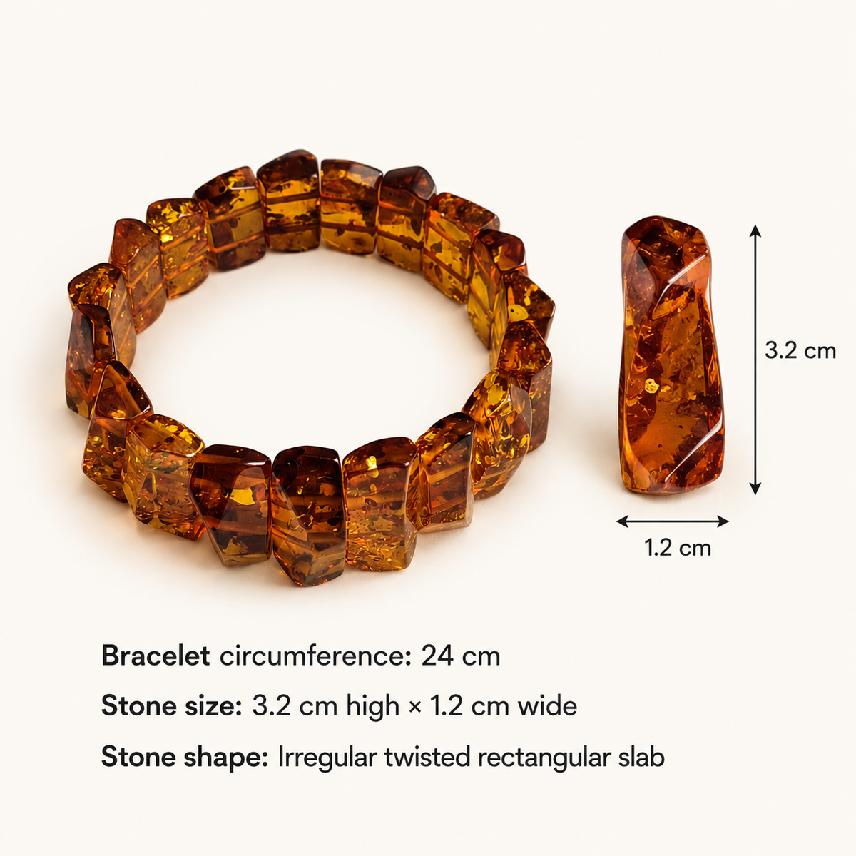 Large Twisted Cognac Baltic Amber Bracelet – 24 cm