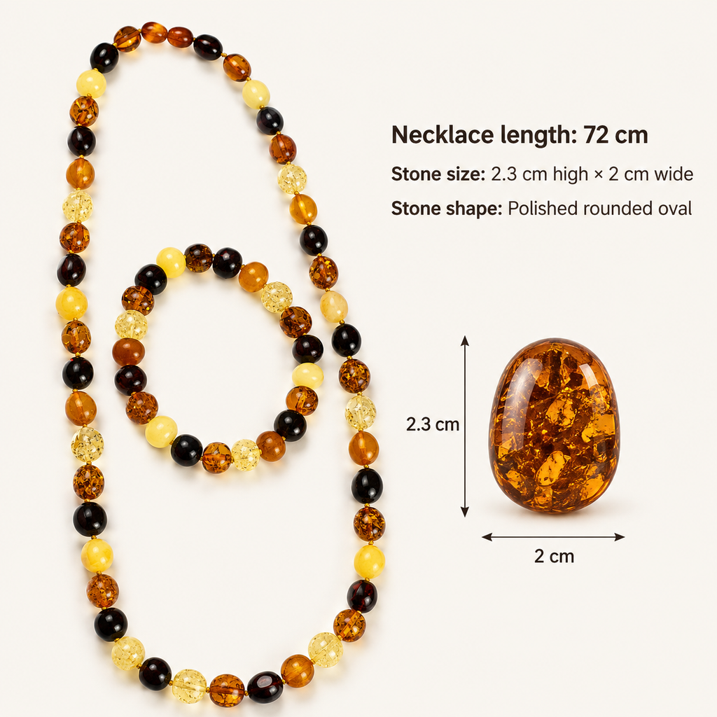 Multicolour Baltic Amber Necklace and Bracelet Set