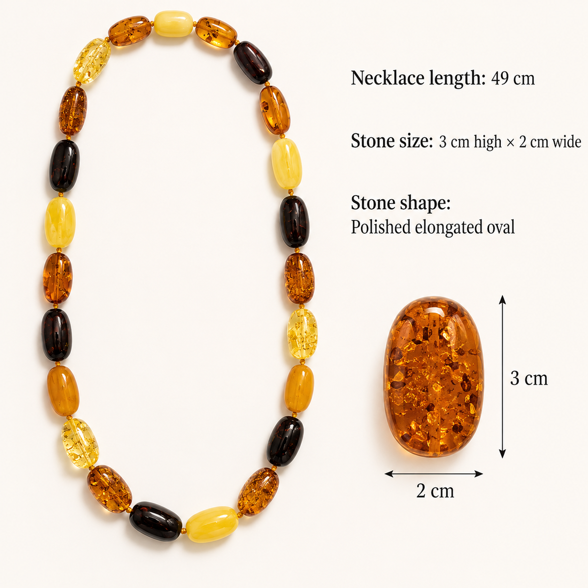 Large Oval Multicolour Baltic Amber Necklace and Bracelet Set