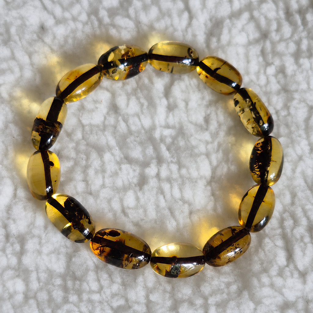 Green Baltic Amber Bracelet with polished oval beads