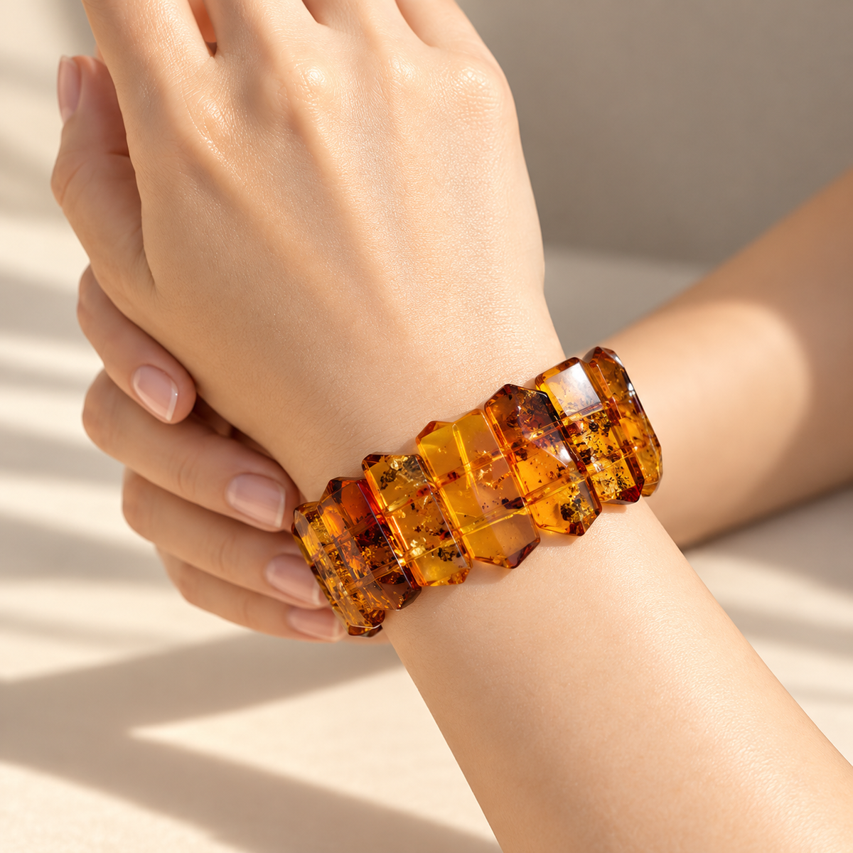 Large Twisted Cognac Baltic Amber Bracelet – 24 cm