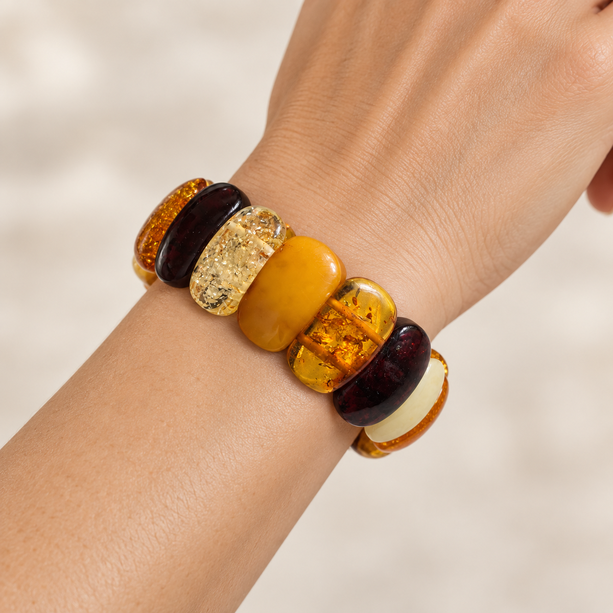 Polished Multicolour Baltic Amber Bracelet – Large Beads