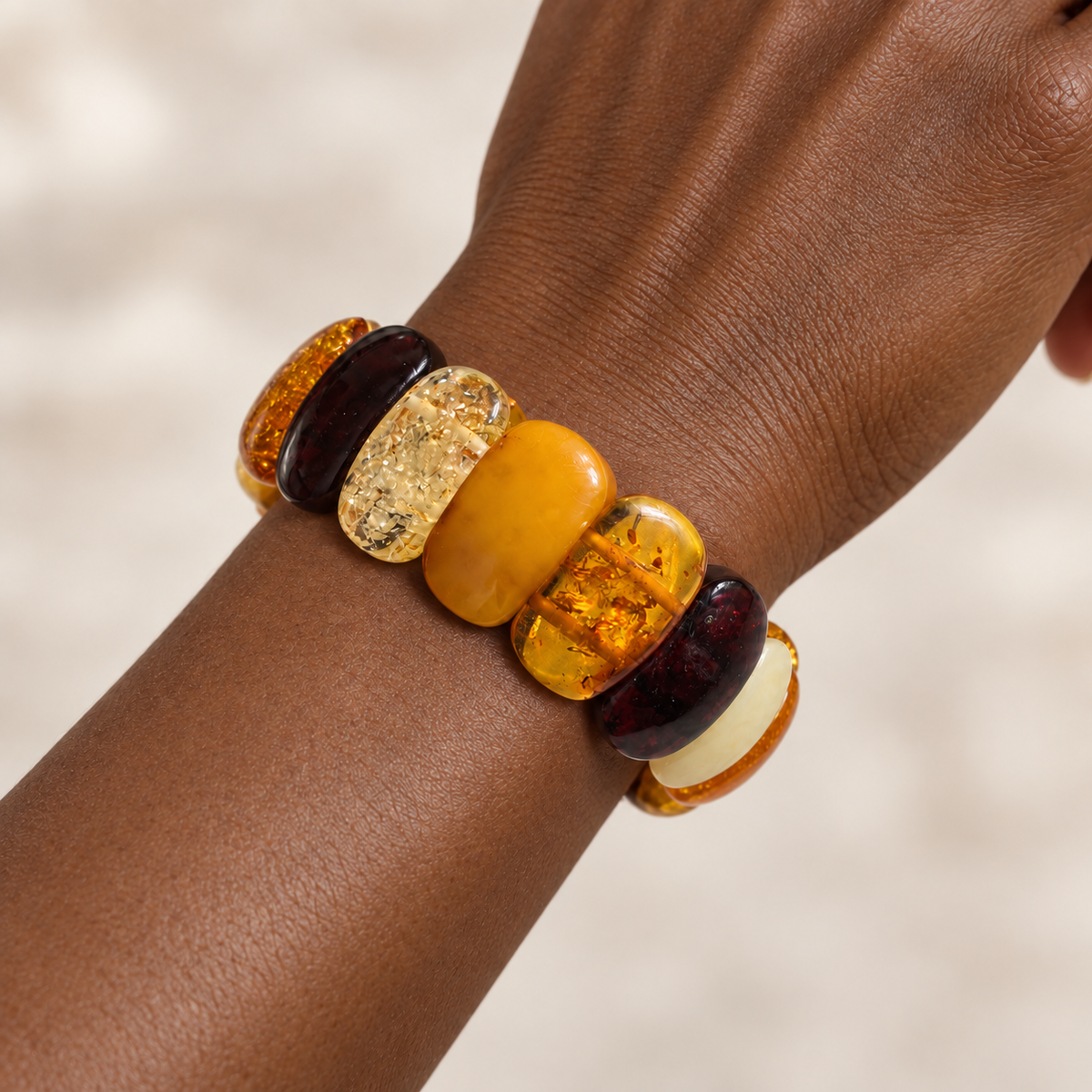 Polished Multicolour Baltic Amber Bracelet – Large Beads