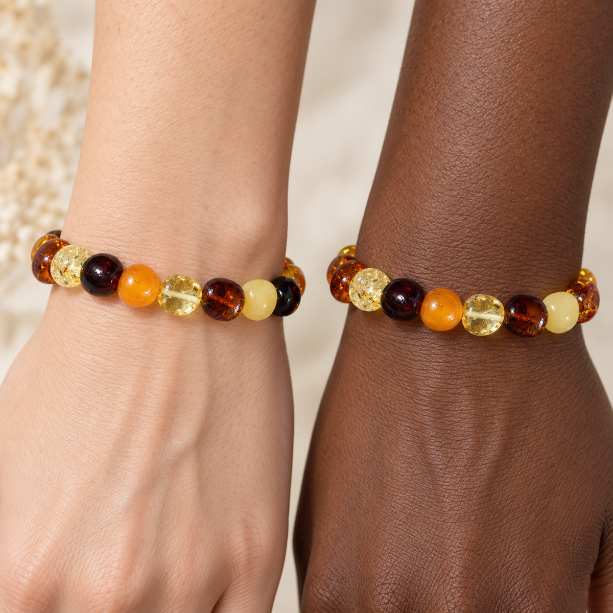 Polished Multicolour Baltic Amber Bracelet – Rounded Oval Beads