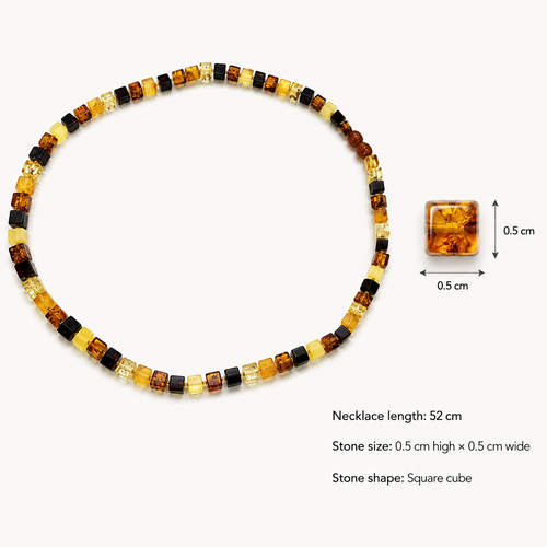Amber Cube Bead Necklace and Bracelet Set – 52 cm