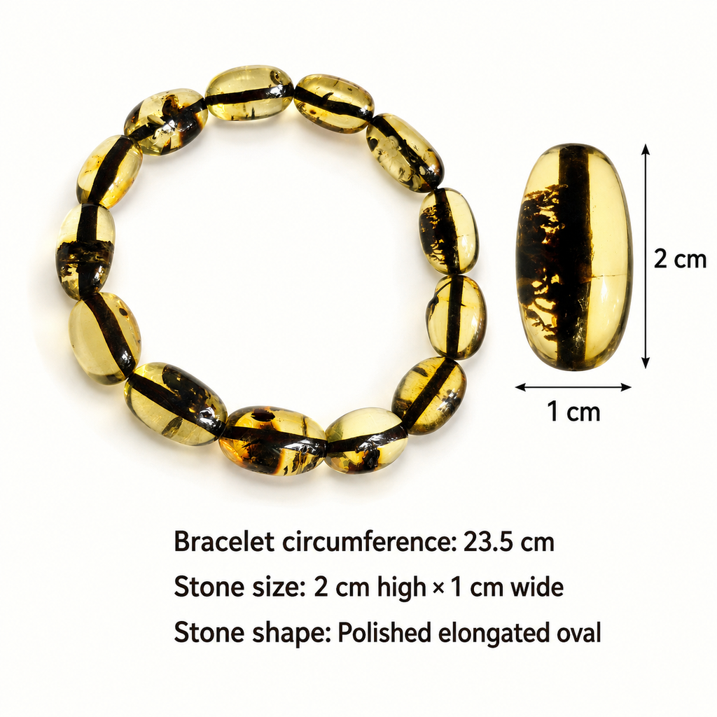 Green Baltic Amber Bracelet with polished oval beads