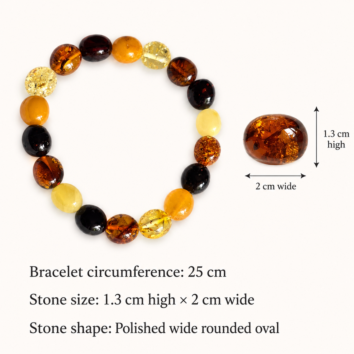 Polished Multicolour Baltic Amber Bracelet – Rounded Oval Beads
