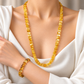 Amber Cube Bead Necklace and Bracelet Set – 53 cm
