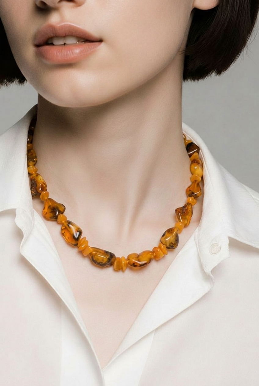 Large stone Polished Baltic Amber Necklace