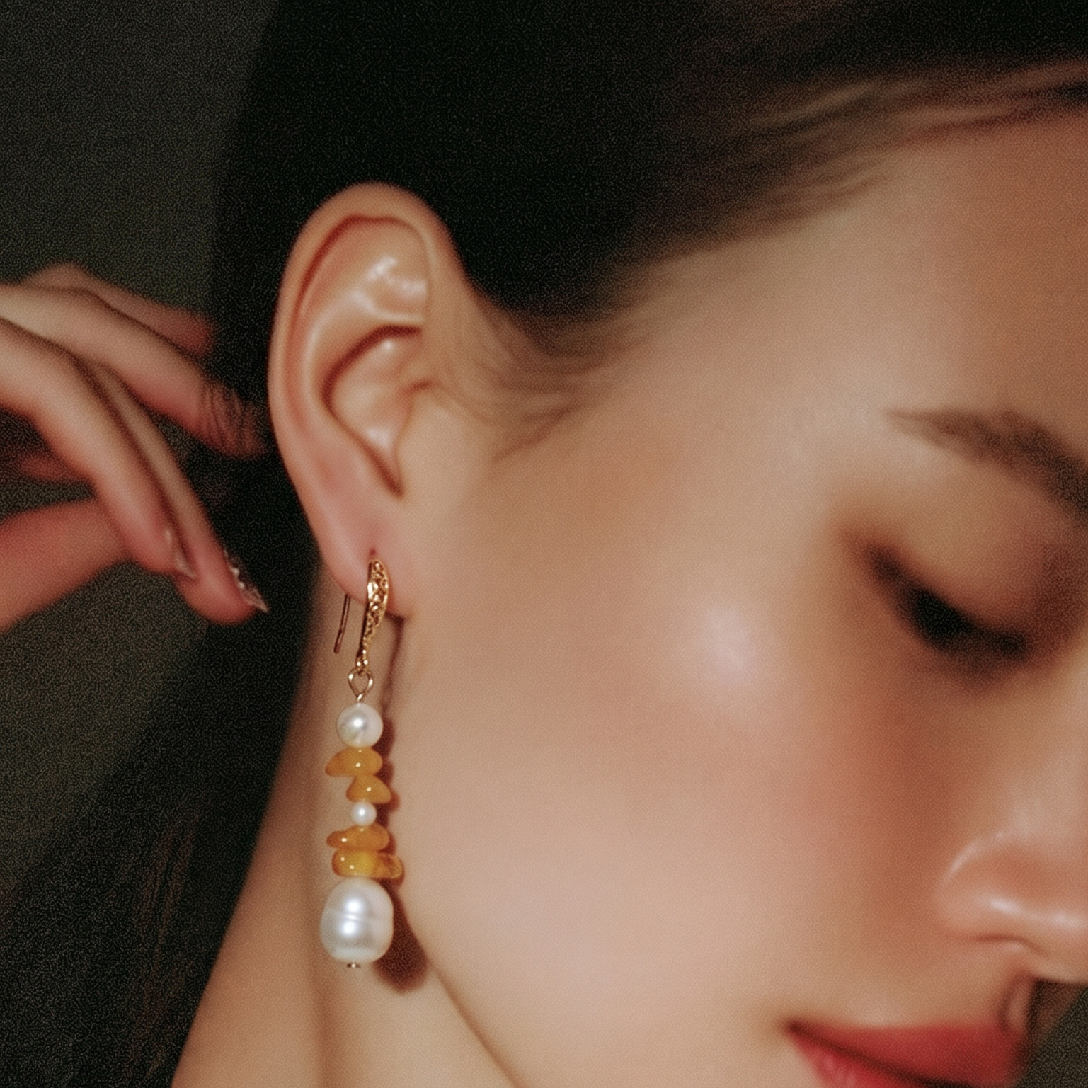 Genuine Baltic Amber and Freshwater pearl earrings