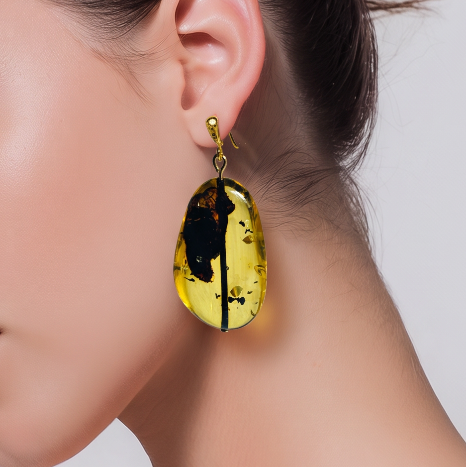 Genuine green transparent Baltic amber earrings from Lithuania