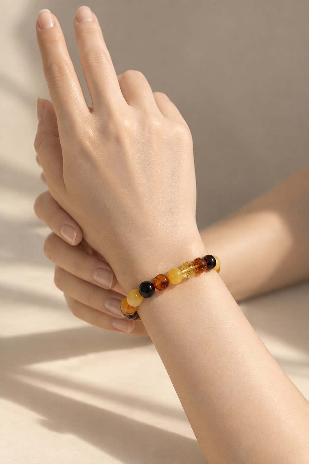 Polished Multicolour Baltic Amber Bracelet – Rounded Oval Beads