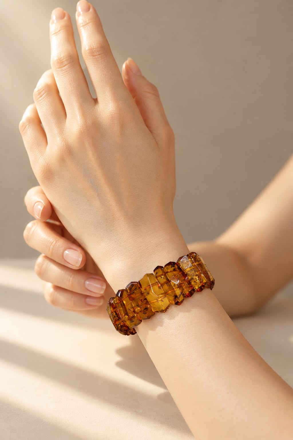 Large Twisted Cognac Baltic Amber Bracelet – 24 cm