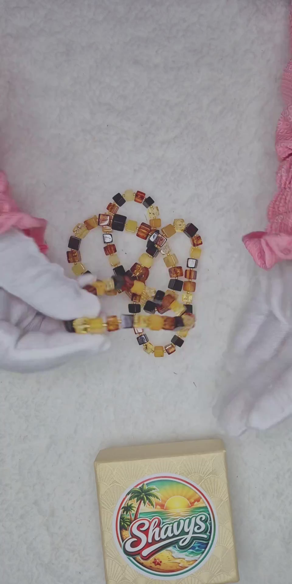 Amber Cube Bead Necklace and Bracelet Set – 52 cm
