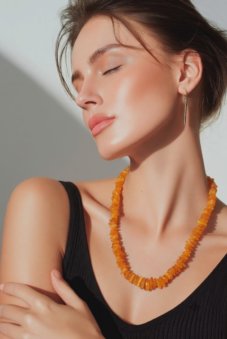 Massive Polished Egg Yolk Yellow Baltic Amber Chip Nugget Necklace