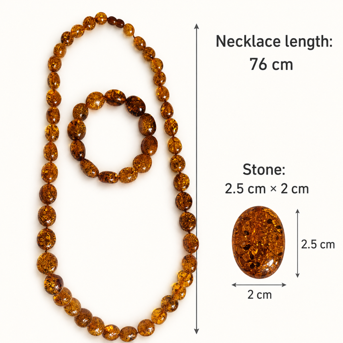 Genuine Baltic Amber Necklace and Bracelet Set – Cognac