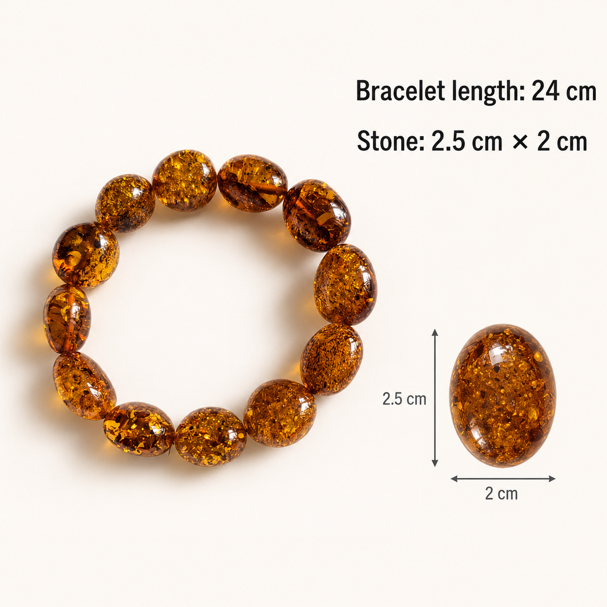 Genuine Baltic Amber Cognac Bracelet – Large Oval Beads