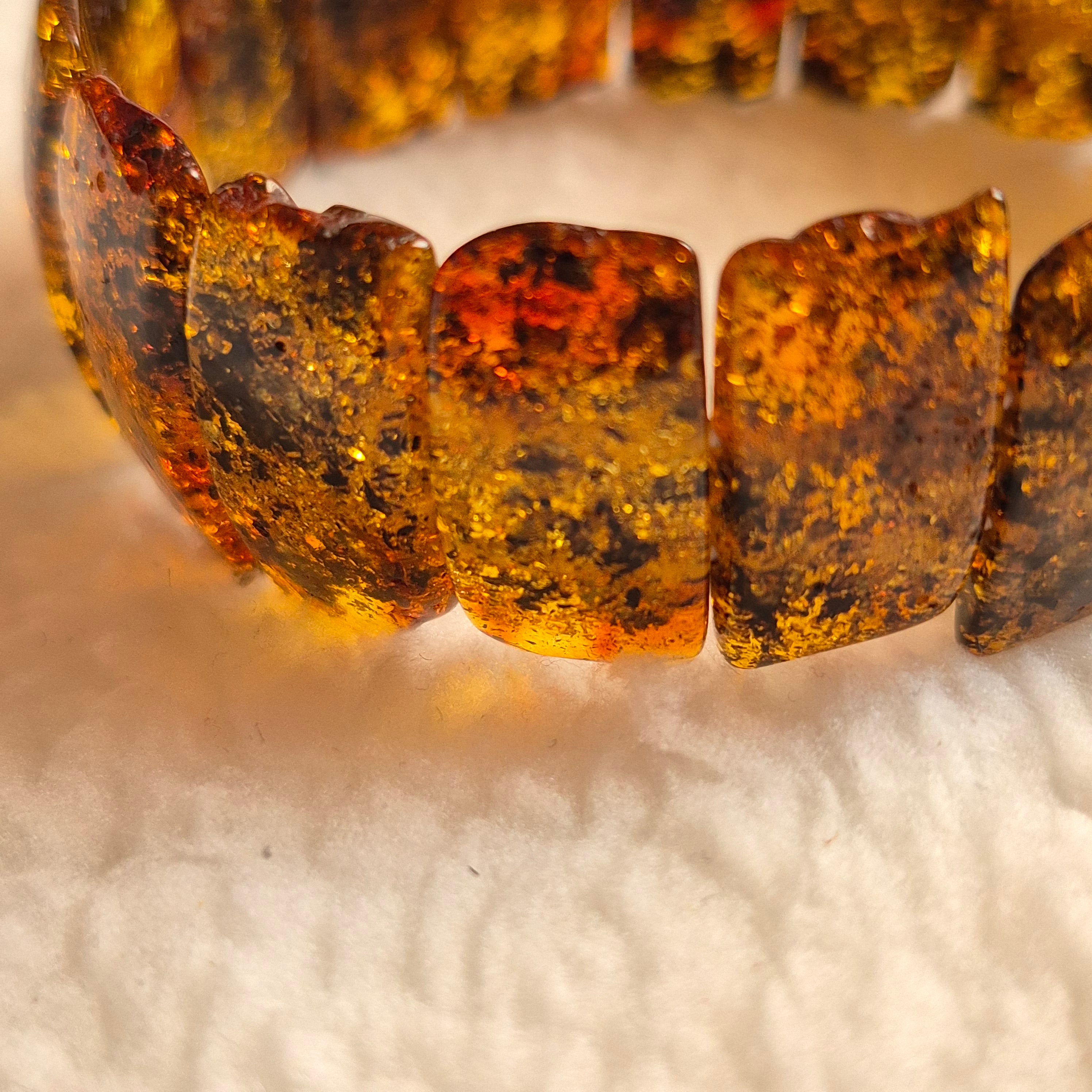 Close-up of genuine green amber bracelet