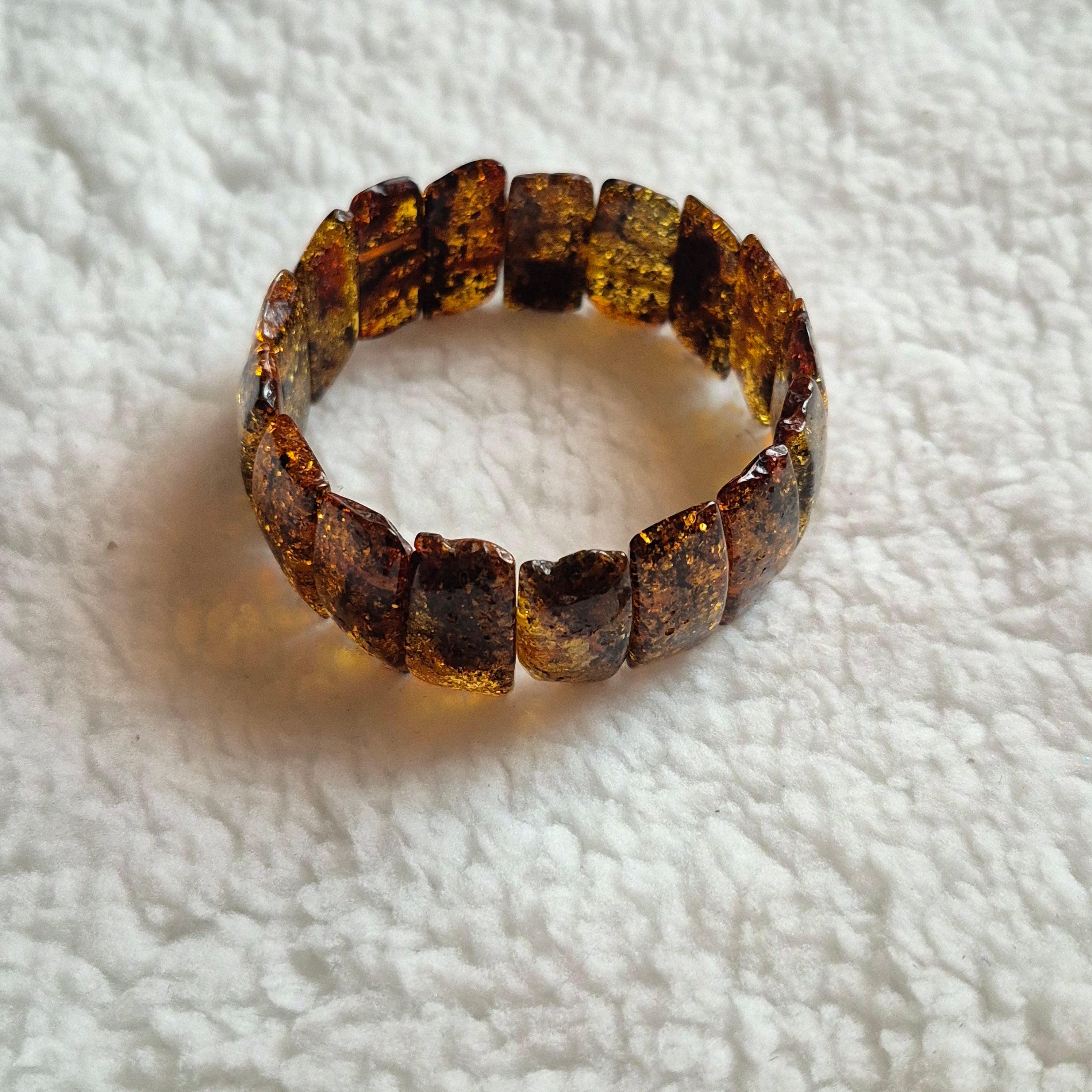 Handmade green Baltic amber bracelet