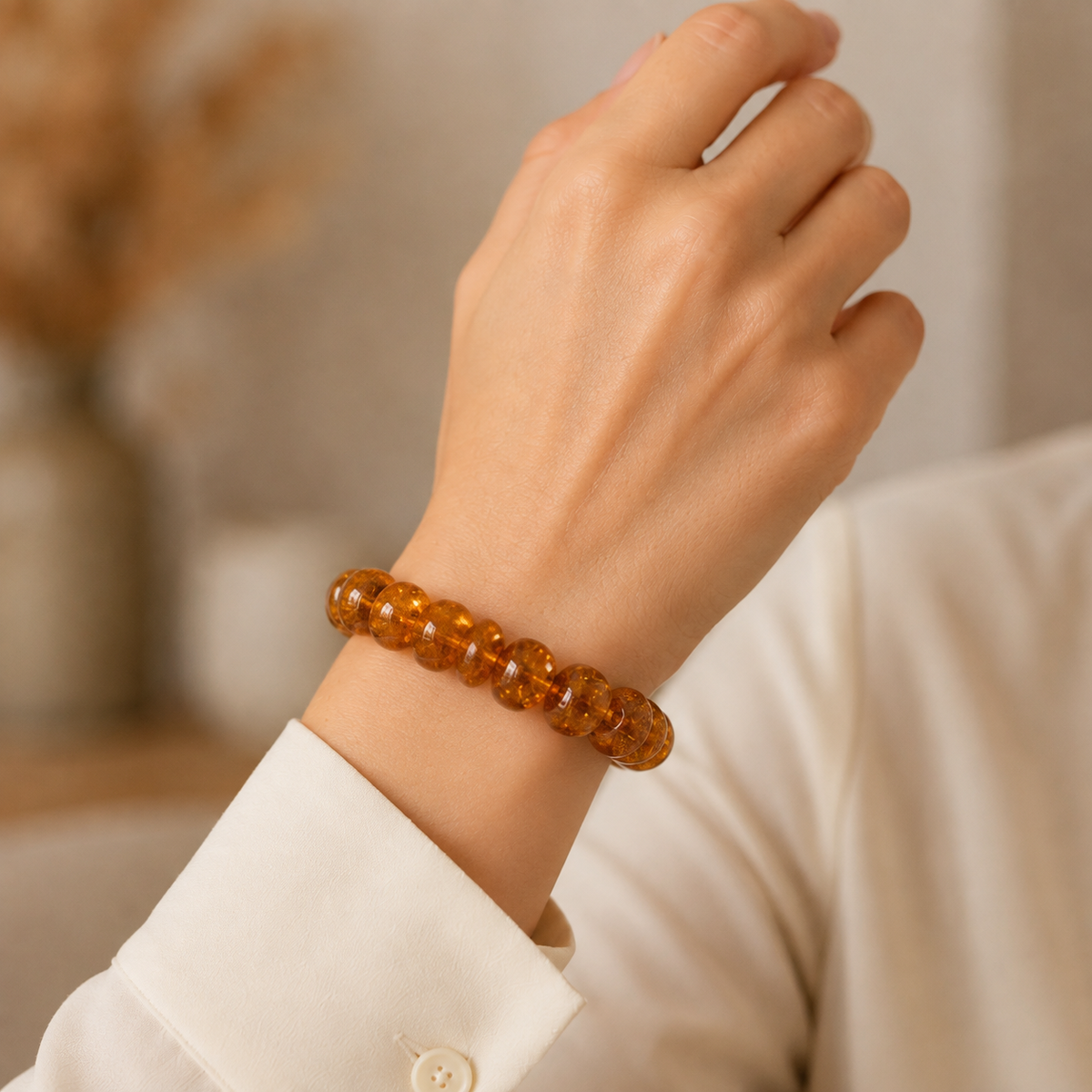 Genuine Baltic Amber Cognac Bracelet – Large Oval Beads